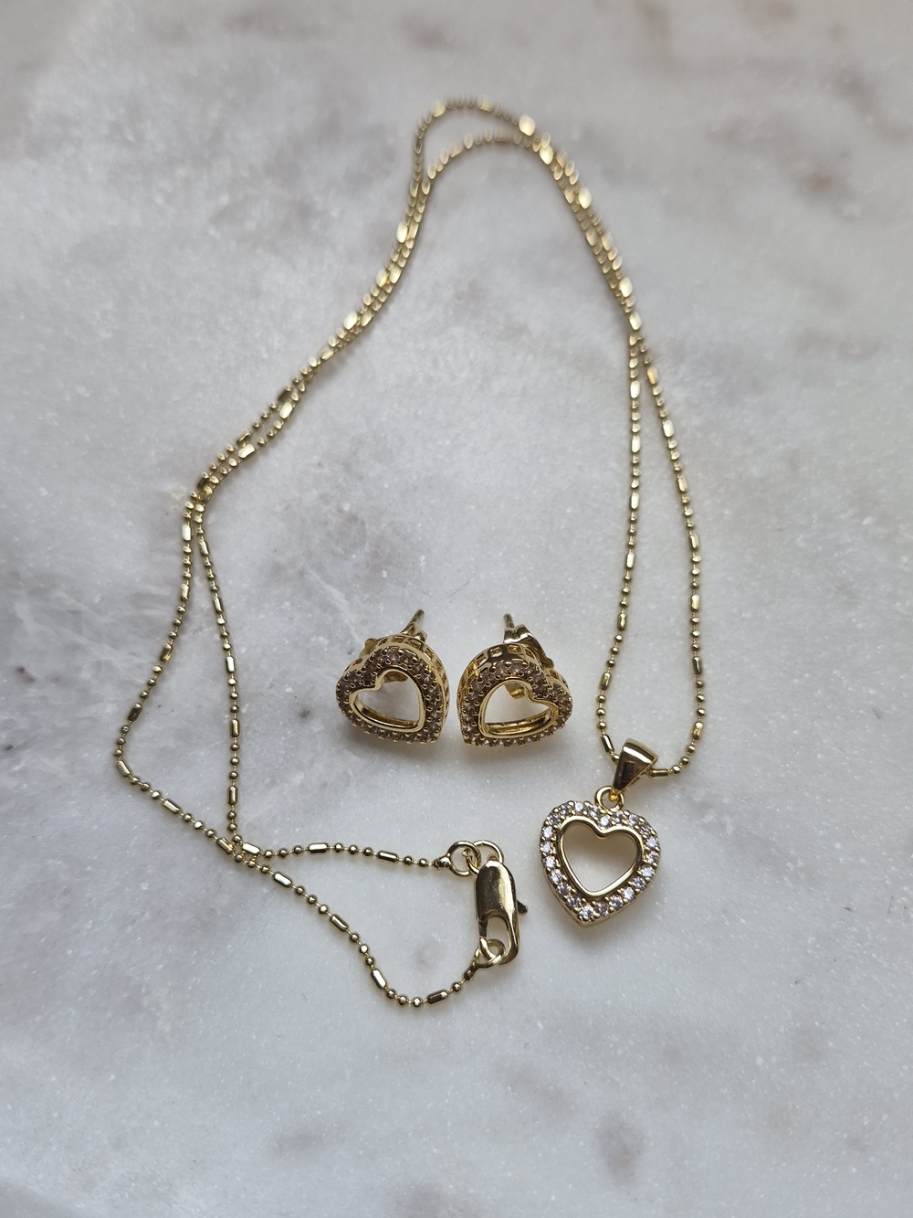 Heart Necklace And Earrings Gold Plated